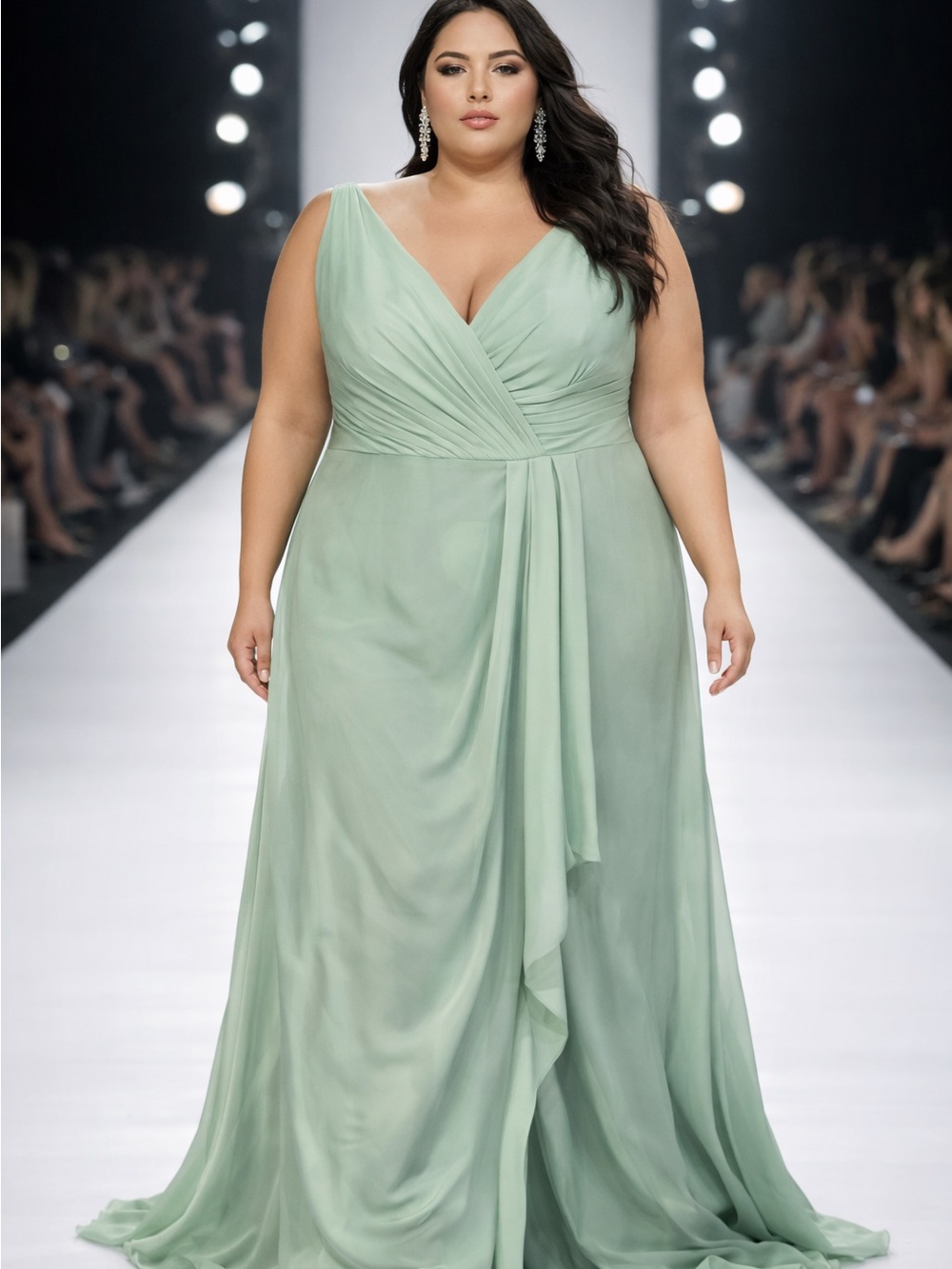 Plus-Size Sage Green V-Neck Prom Dress-Corset